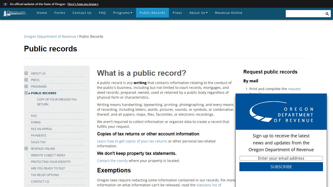 State of Oregon: Public Records - Public records